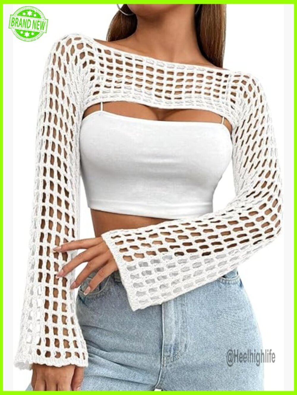 Crochet Crop Top Shrug Sweater Long Sleeve See Through Cover Up